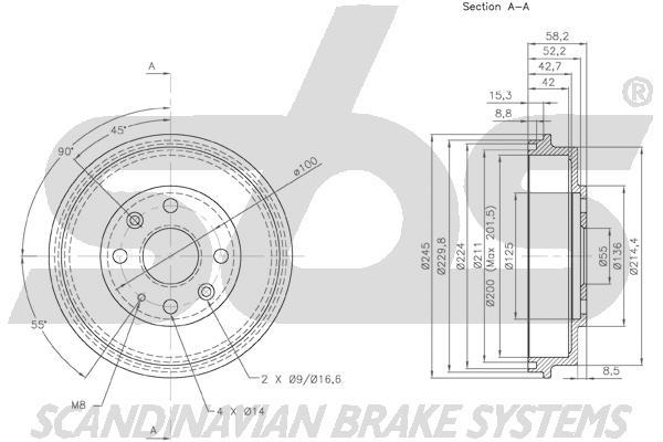 SBS 1825253212 Rear brake drum 1825253212: Buy near me in Poland at 2407.PL - Good price!