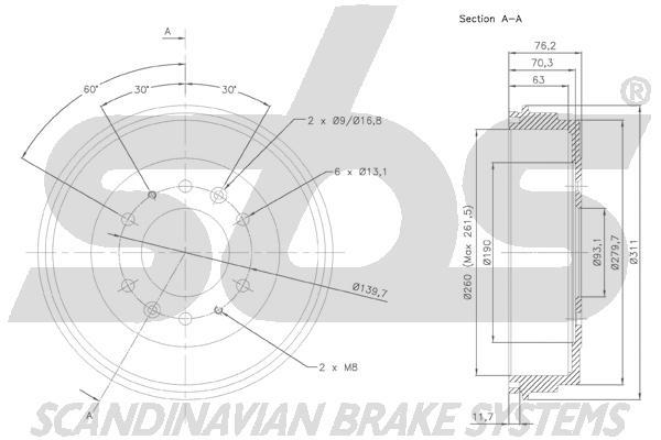 SBS 1825253217 Rear brake drum 1825253217: Buy near me in Poland at 2407.PL - Good price!