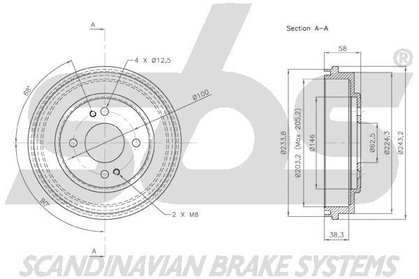 SBS 1825253408 Rear brake drum 1825253408: Buy near me in Poland at 2407.PL - Good price!