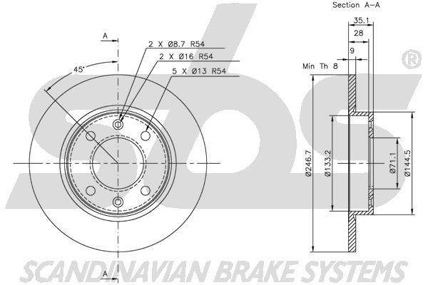SBS 1815313722 Rear brake disc, non-ventilated 1815313722: Buy near me in Poland at 2407.PL - Good price!