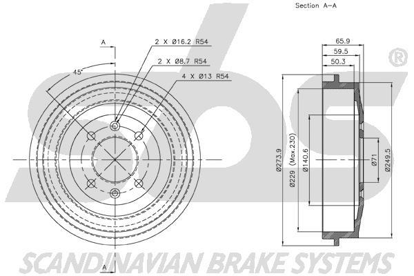 SBS 1825253708 Rear brake drum 1825253708: Buy near me in Poland at 2407.PL - Good price!