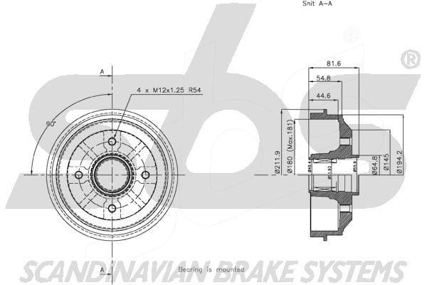 SBS 1825253711 Brake drum with wheel bearing, assy 1825253711: Buy near me at 2407.PL in Poland at an Affordable price!