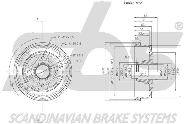 SBS 1825253911 Rear brake drum 1825253911: Buy near me in Poland at 2407.PL - Good price!