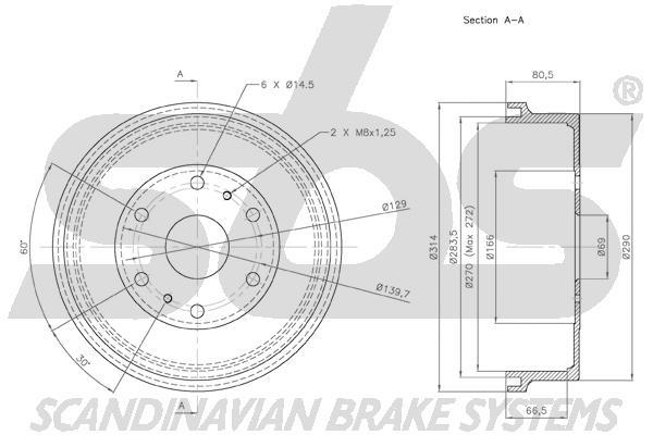 SBS 1825254520 Rear brake drum 1825254520: Buy near me in Poland at 2407.PL - Good price!