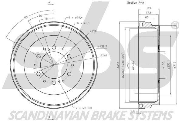 SBS 1825254524 Rear brake drum 1825254524: Buy near me in Poland at 2407.PL - Good price!