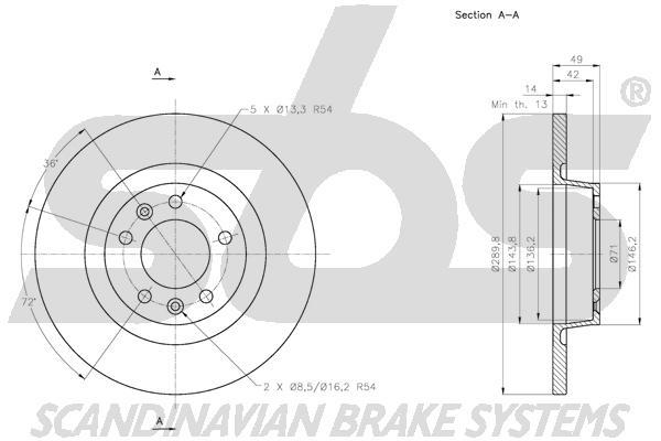 SBS 1815313736 Rear brake disc, non-ventilated 1815313736: Buy near me in Poland at 2407.PL - Good price!