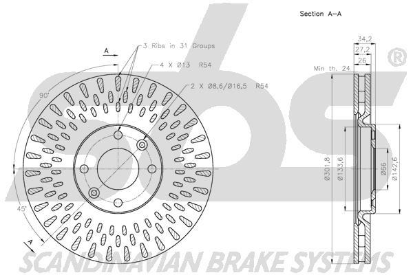 SBS 1815313737 Front brake disc ventilated 1815313737: Buy near me in Poland at 2407.PL - Good price!