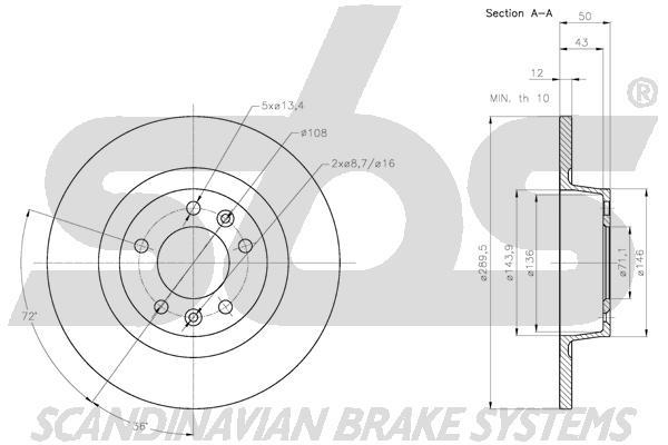 SBS 1815313740 Rear brake disc, non-ventilated 1815313740: Buy near me in Poland at 2407.PL - Good price!