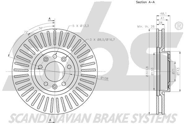 SBS 1815313742 Front brake disc ventilated 1815313742: Buy near me in Poland at 2407.PL - Good price!