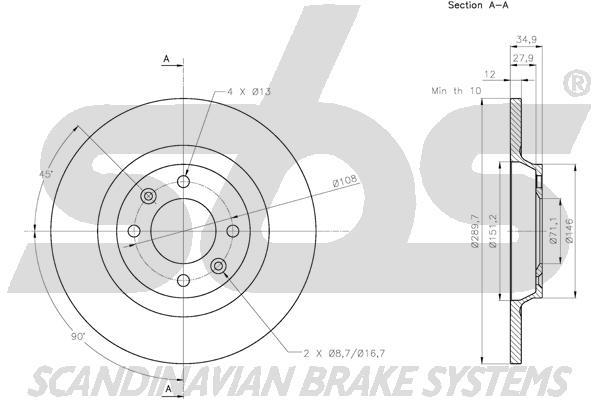 SBS 1815313743 Rear brake disc, non-ventilated 1815313743: Buy near me in Poland at 2407.PL - Good price!