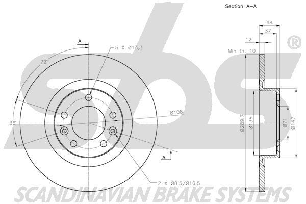 SBS 1815313744 Rear brake disc, non-ventilated 1815313744: Buy near me in Poland at 2407.PL - Good price!