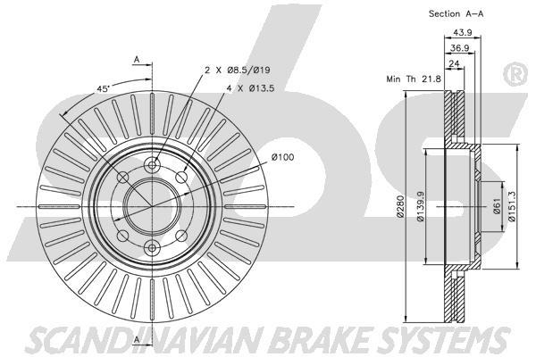 SBS 1815313919 Front brake disc ventilated 1815313919: Buy near me in Poland at 2407.PL - Good price!