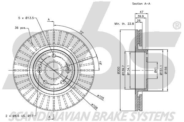 SBS 1815313932 Front brake disc ventilated 1815313932: Buy near me in Poland at 2407.PL - Good price!
