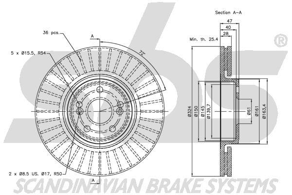 SBS 1815313933 Front brake disc ventilated 1815313933: Buy near me in Poland at 2407.PL - Good price!