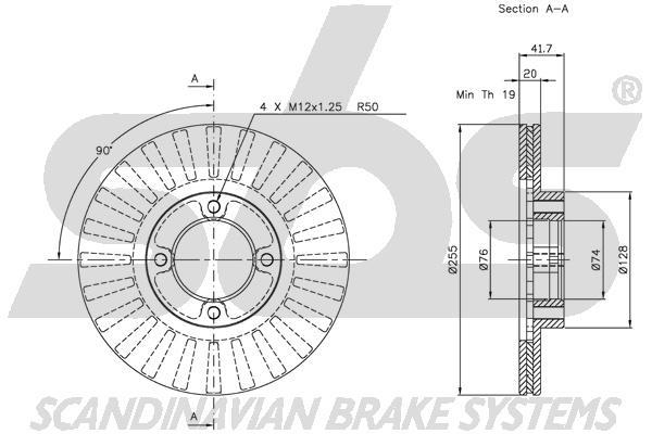 SBS 1815204525 Front brake disc ventilated 1815204525: Buy near me in Poland at 2407.PL - Good price!