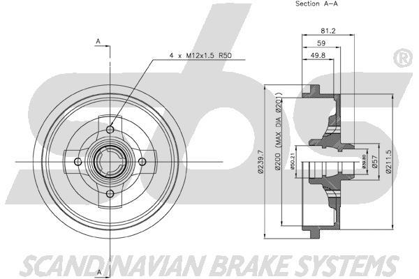 SBS 1825254709 Rear brake drum 1825254709: Buy near me in Poland at 2407.PL - Good price!
