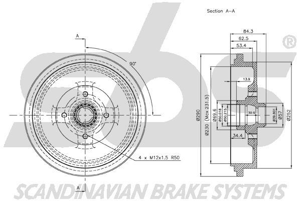 SBS 1825254719 Rear brake drum 1825254719: Buy near me in Poland at 2407.PL - Good price!