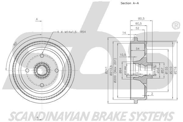 SBS 1825254723 Rear brake drum 1825254723: Buy near me in Poland at 2407.PL - Good price!