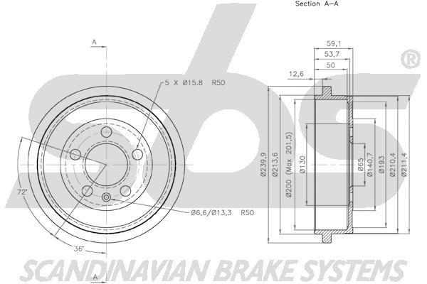 SBS 1825254727 Rear brake drum 1825254727: Buy near me in Poland at 2407.PL - Good price!