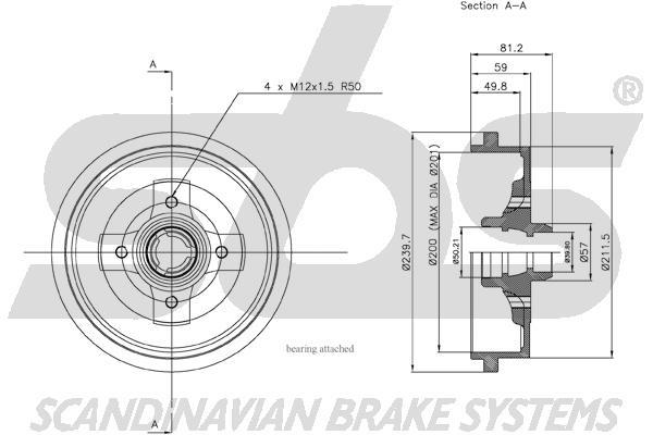 SBS 1825254730 Brake drum with wheel bearing, assy 1825254730: Buy near me in Poland at 2407.PL - Good price!