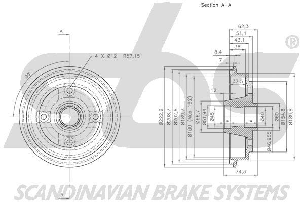 SBS 1825255203 Rear brake drum 1825255203: Buy near me in Poland at 2407.PL - Good price!