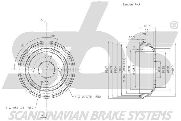 SBS 1825259908 Rear brake drum 1825259908: Buy near me in Poland at 2407.PL - Good price!
