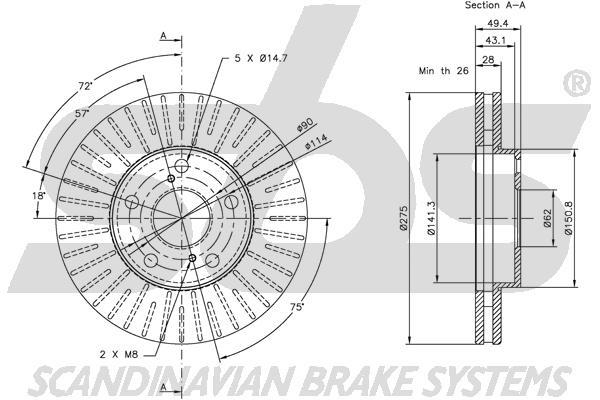 SBS 1815314549 Front brake disc ventilated 1815314549: Buy near me at 2407.PL in Poland at an Affordable price!