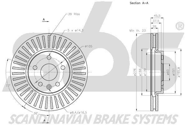 SBS 1815315013 Front brake disc ventilated 1815315013: Buy near me in Poland at 2407.PL - Good price!