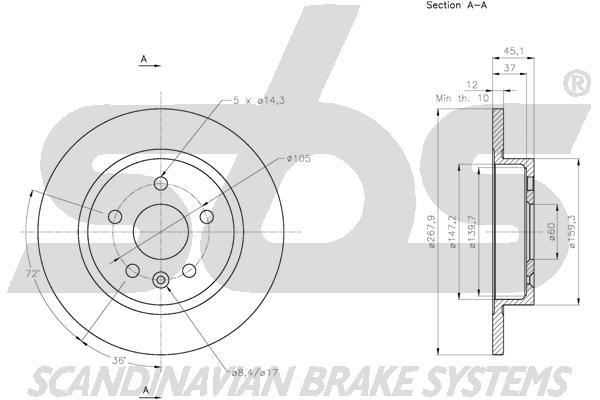 SBS 1815315014 Rear brake disc, non-ventilated 1815315014: Buy near me in Poland at 2407.PL - Good price!