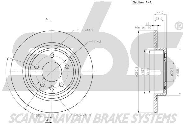 SBS 1815315016 Rear brake disc, non-ventilated 1815315016: Buy near me in Poland at 2407.PL - Good price!