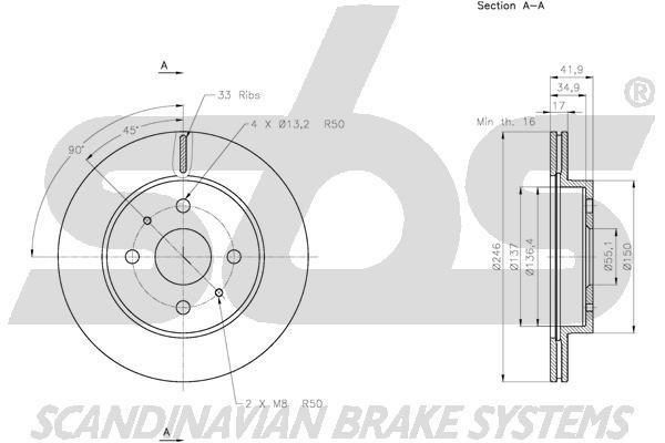 SBS 1815315114 Front brake disc ventilated 1815315114: Buy near me in Poland at 2407.PL - Good price!