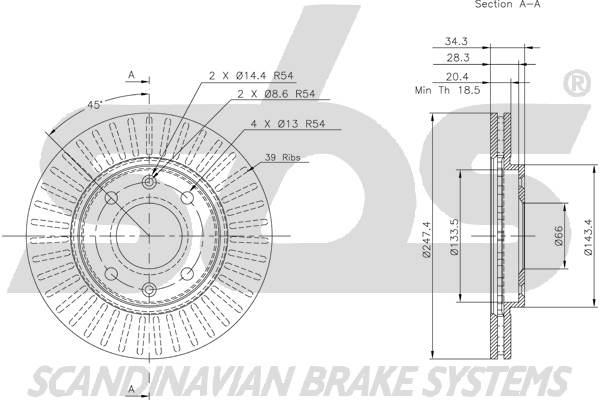 SBS 1815319918 Front brake disc ventilated 1815319918: Buy near me in Poland at 2407.PL - Good price!