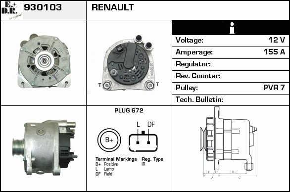 EDR 930103 Alternator 930103: Buy near me in Poland at 2407.PL - Good price!