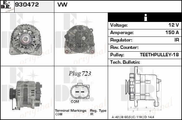 EDR 930472 Alternator 930472: Buy near me at 2407.PL in Poland at an Affordable price!
