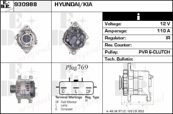 EDR 930988 Alternator 930988: Buy near me in Poland at 2407.PL - Good price!