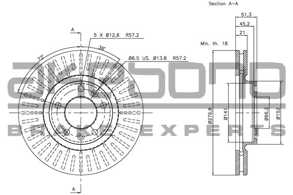 Akebono BN-0855 Front brake disc ventilated BN0855: Buy near me in Poland at 2407.PL - Good price!