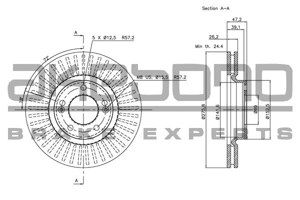 Akebono BN-0823 Front brake disc ventilated BN0823: Buy near me in Poland at 2407.PL - Good price!