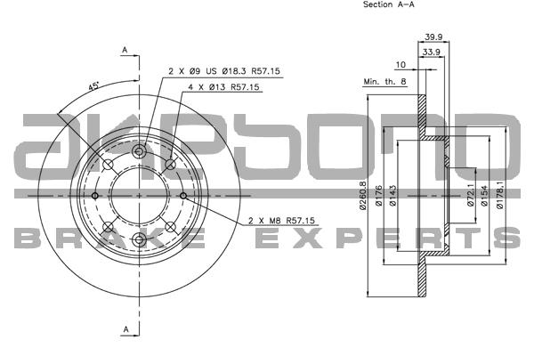 Akebono BN-0750 Rear brake disc, non-ventilated BN0750: Buy near me in Poland at 2407.PL - Good price!