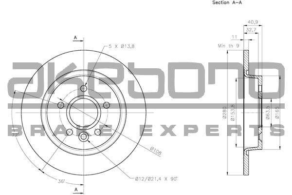 Akebono BN-0661 Brake disk BN0661: Buy near me in Poland at 2407.PL - Good price!