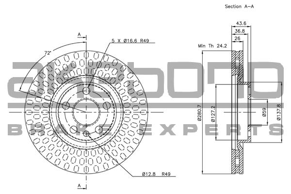 Akebono BN-0519 Front brake disc ventilated BN0519: Buy near me in Poland at 2407.PL - Good price!