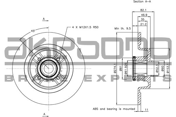 Akebono BN-0314 Bremsscheibe BN0314: Kaufen Sie zu einem guten Preis in Polen bei 2407.PL!