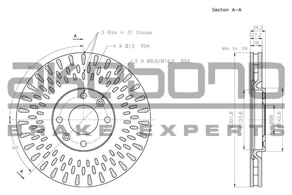 Akebono BN-0300 Front brake disc ventilated BN0300: Buy near me in Poland at 2407.PL - Good price!