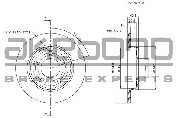 Akebono BN-0272 Rear brake disc, non-ventilated BN0272: Buy near me in Poland at 2407.PL - Good price!