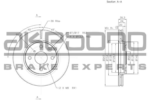 Akebono BN-0108 Front brake disc ventilated BN0108: Buy near me in Poland at 2407.PL - Good price!