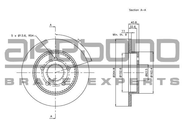 Akebono BN-0046 Rear brake disc, non-ventilated BN0046: Buy near me in Poland at 2407.PL - Good price!