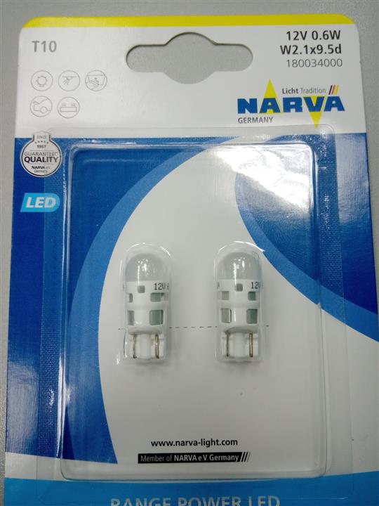 Narva 180034000 LED lamp Narva Range Power LED T10 12V W2,1x9,5d (2 pcs.) 180034000: Buy near me in Poland at 2407.PL - Good price!