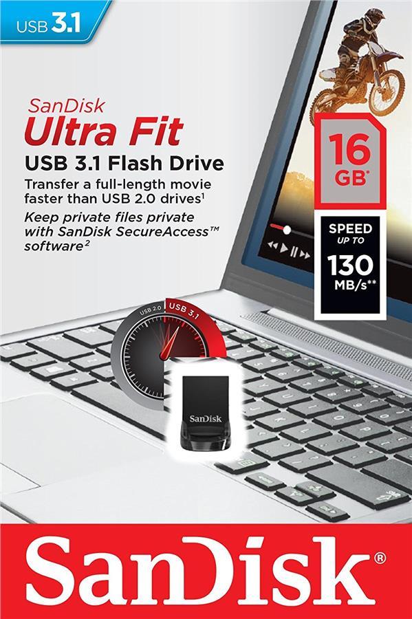 Sandisk SDCZ430-016G-G46 Накопитель Flash SanDisk USB 3.1 Ultra Fit 16Gb (130 Mb/s) SDCZ430016GG46: Отличная цена - Купить в Польше на 2407.PL!