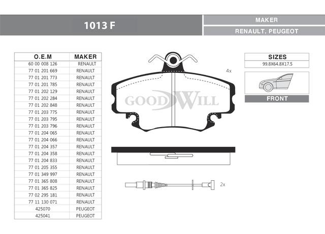 Goodwill 1013 F Brake Pad Set, disc brake 1013F: Buy near me at 2407.PL in Poland at an Affordable price!