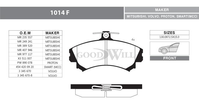 Goodwill 1014 F Brake Pad Set, disc brake 1014F: Buy near me in Poland at 2407.PL - Good price!