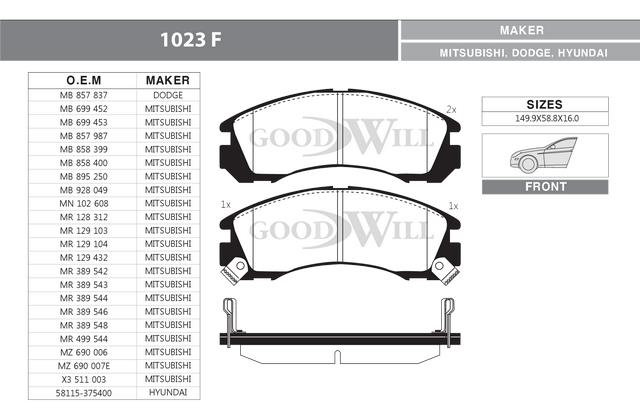 Goodwill 1023 F Brake Pad Set, disc brake 1023F: Buy near me in Poland at 2407.PL - Good price!